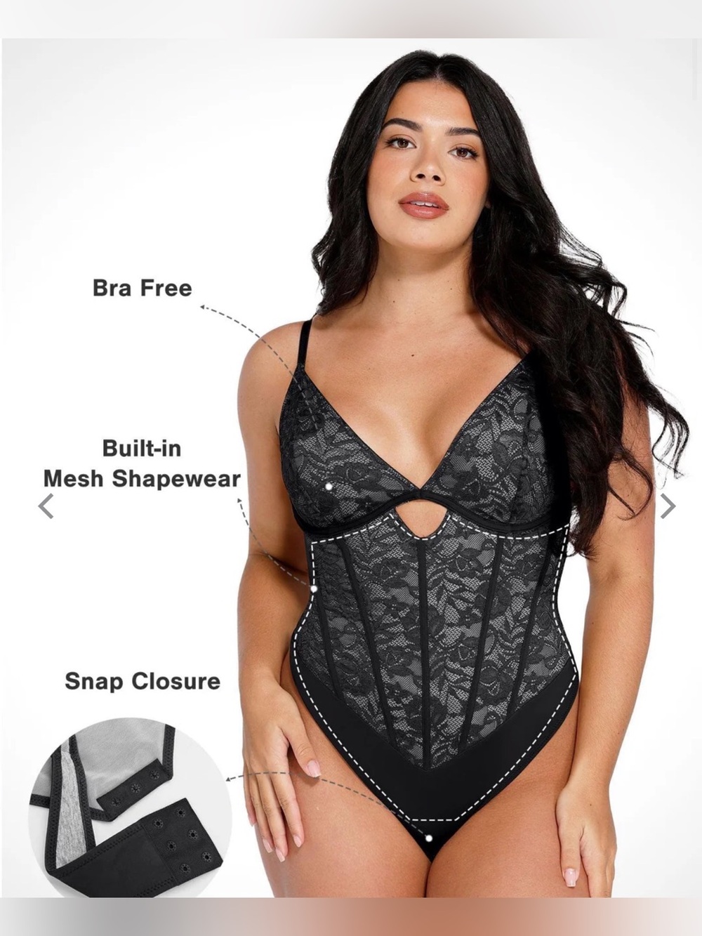 Popilush NWT Black Lace Shapewear Cutout Corset Hourglass Sculpting Bodysuit